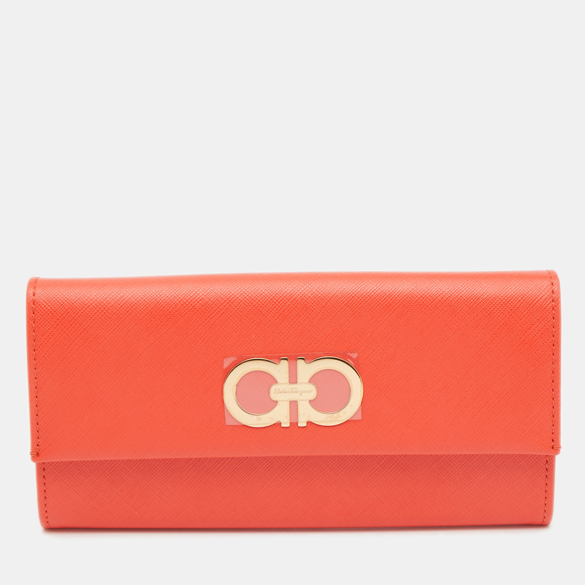 Salvatore Ferragamo Orange Gancio Leather Continental Wallet